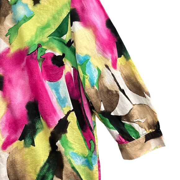 Dana Buchman Top M Watercolor Floral Bold Button Down Resort Travel Boho Beachy - Picture 5 of 15